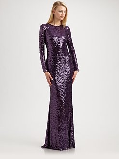 Badgley Mischka - Sequined Cowl Back Gown
